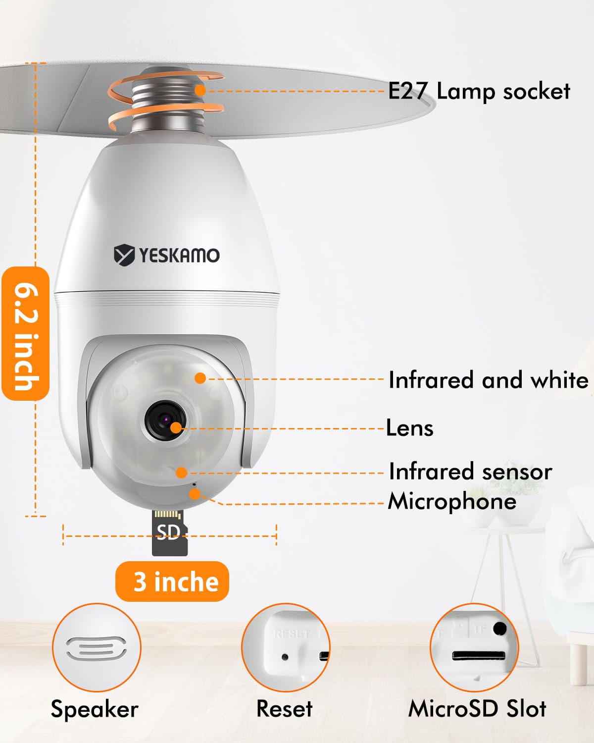 Cetey light bulb security camera easy E27 base installation for quick setup.