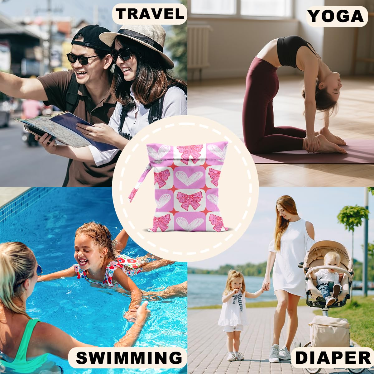 CFGBFDGH 12x10 inch bag fits swimsuits, diapers, and small items neatly.