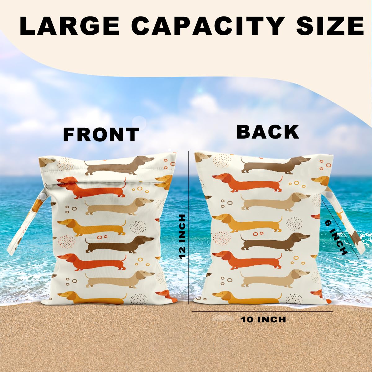 CFGBFDGH dog wet bag 12x10 pack open shows easy access and handle.