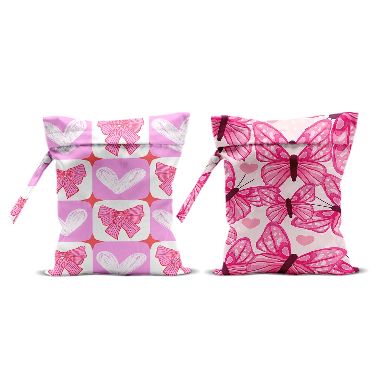 CFGBFDGH pink bow wet bag with handle for travel organization and reusable laundry separation.