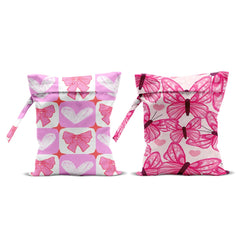 CFGBFDGH pink bow wet bag with handle for travel organization and reusable laundry separation.
