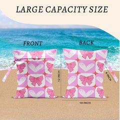 CFGBFDGH Pink Bow Wet Bag waterproof-zipper-closure keeps wet items contained during beach trips