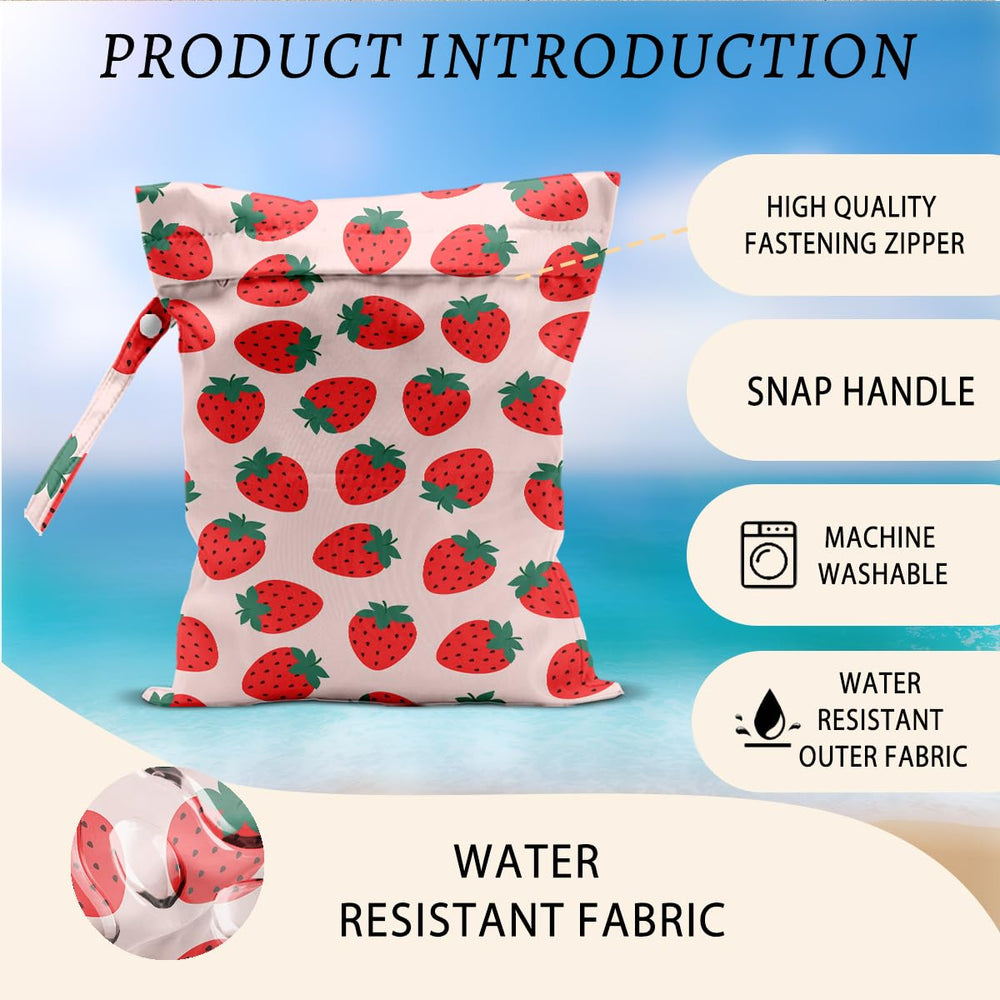 CFGBFDGH strawberry-wet-bag-handle offers a convenient snap handle for strollers or totes.