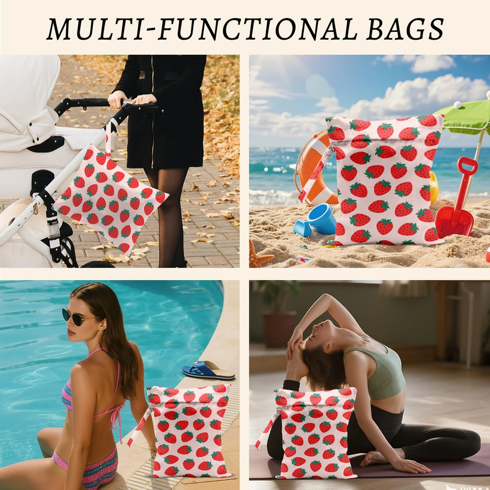 CFGBFDGH strawberry-wet-bag-multi-use serves as a versatile organizer for diapers, cosmetics, snacks, and more.