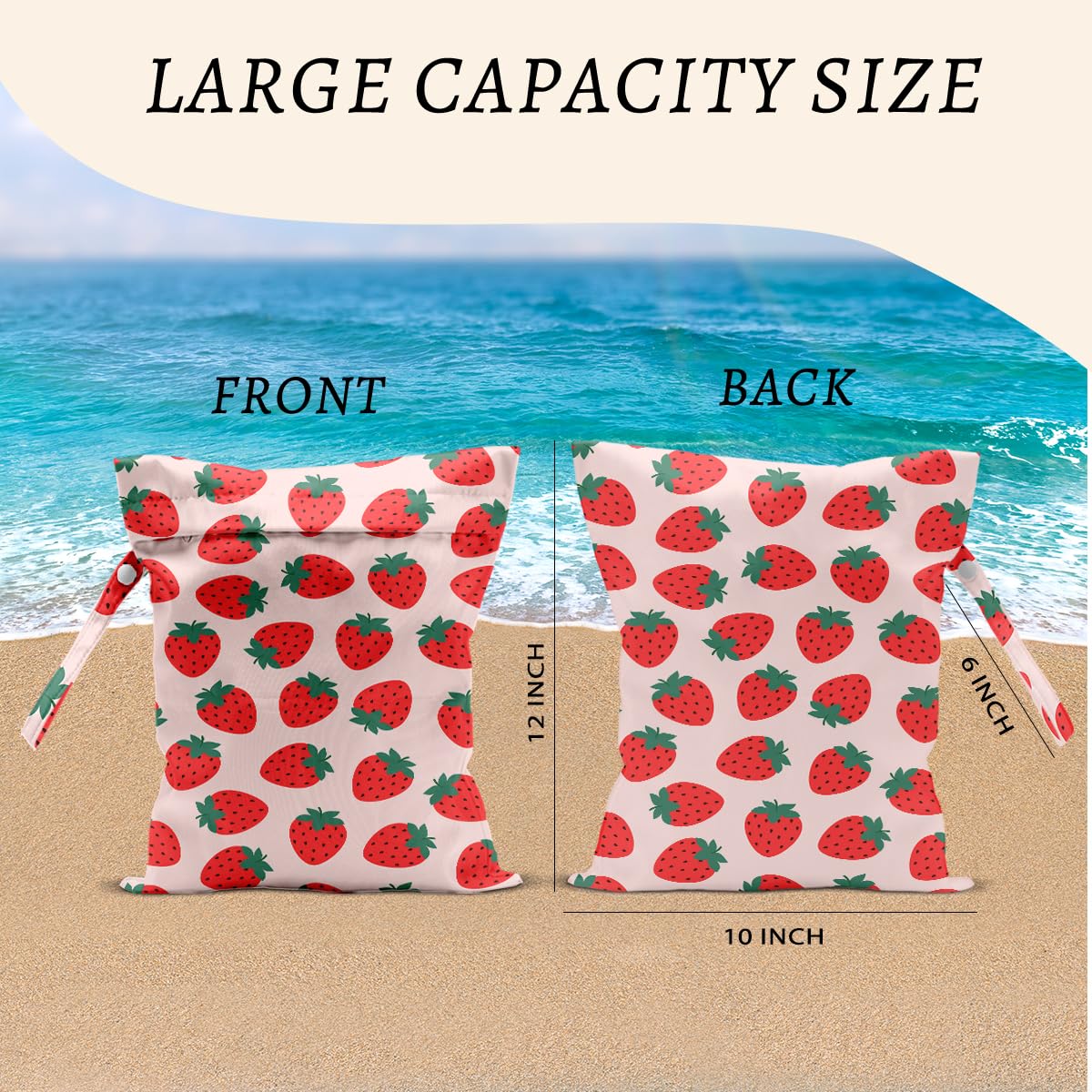 CFGBFDGH strawberry-wet-bag-zipper-closure provides a water-resistant seal for wet items on the go.