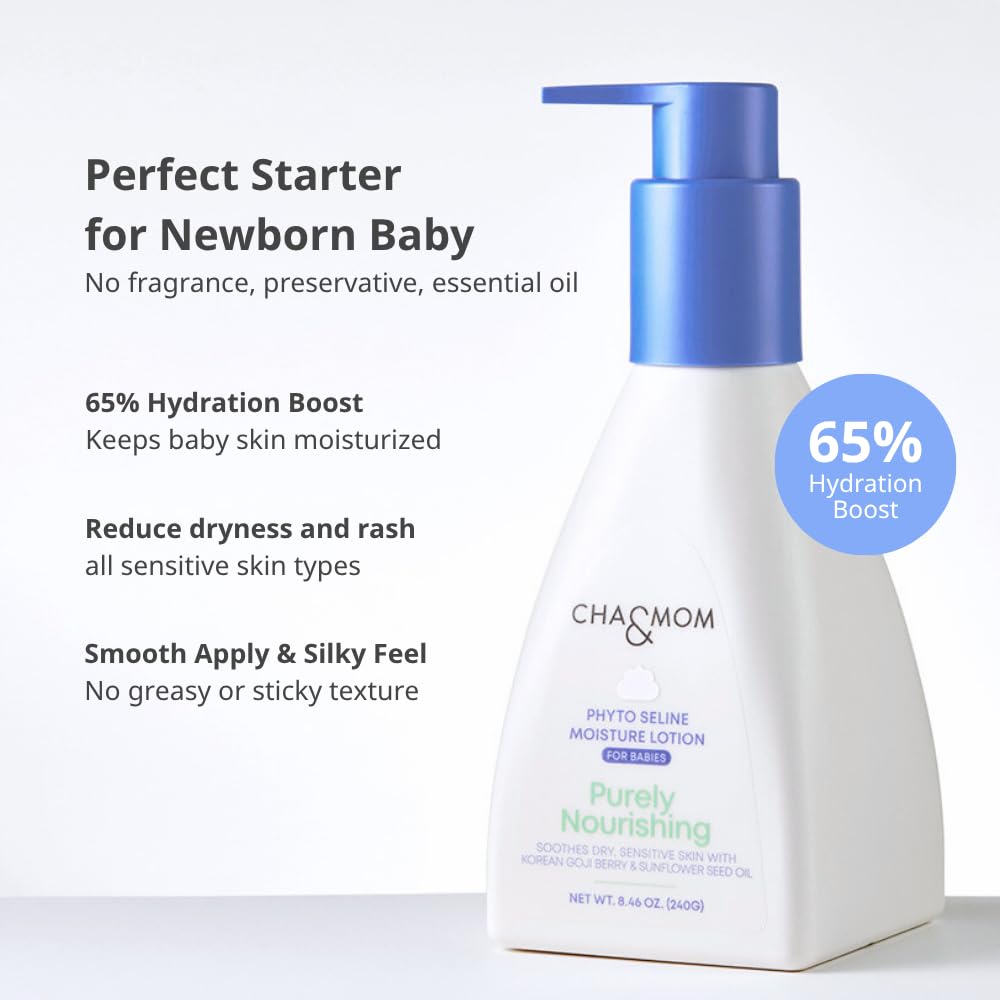CHA&MOM newborn skin care scene depicting mild daily routine for sensitive skin
