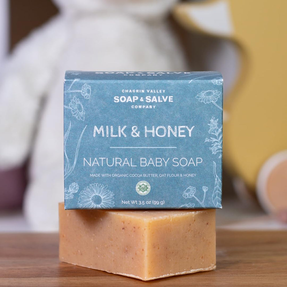 Chagrin Valley Baby Shampoo Bar coconut-olive-sunflower oils closeup shows mild cleansing
