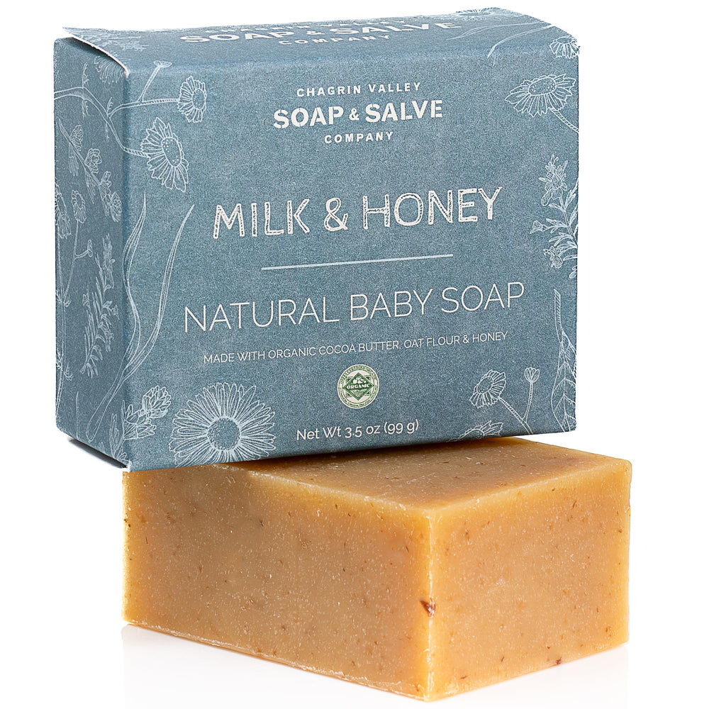 Chagrin Valley Baby Shampoo Bar oat-honey-goat-milk closeup shows gentle cleansing for delicate skin