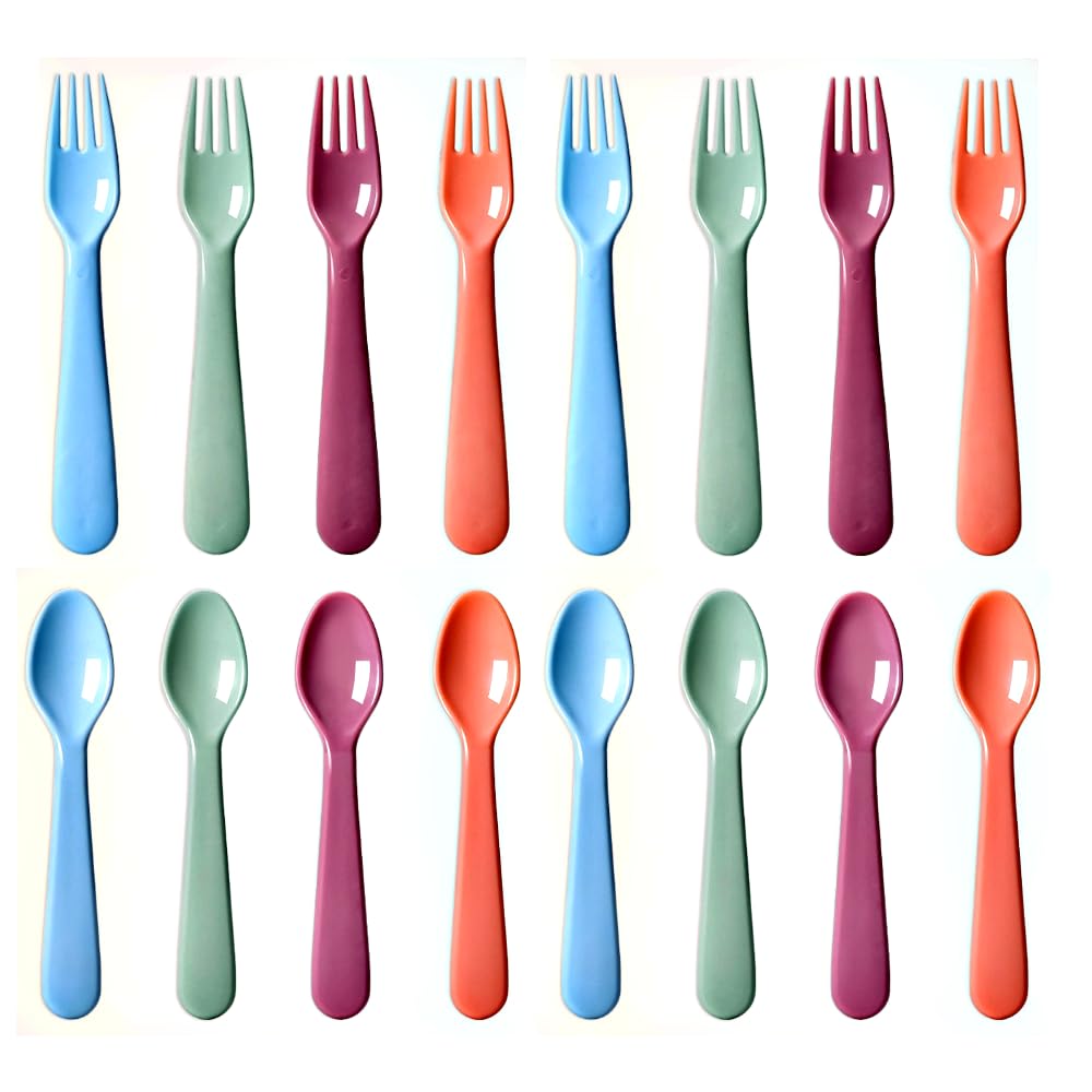 ChaLeeMoo 16pcs kids utensils set with bright forks and spoons for school lunches