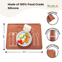 Chamos Montessori placemat for toddlers in beige with safe silicone material.
