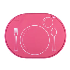 Chamos oval Montessori placemat rose close-up, showing baby-safe silicone for meals.