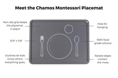 Chamos silicone placemats keep plate, cup and utensils in place during meals.