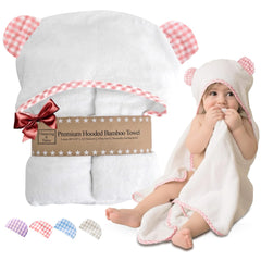 Channing & Yates hooded pink baby towel is ultra-soft and absorbent.