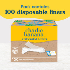 Charlie Banana disposable liner close-up on diaper interior highlighting mess-catching design.