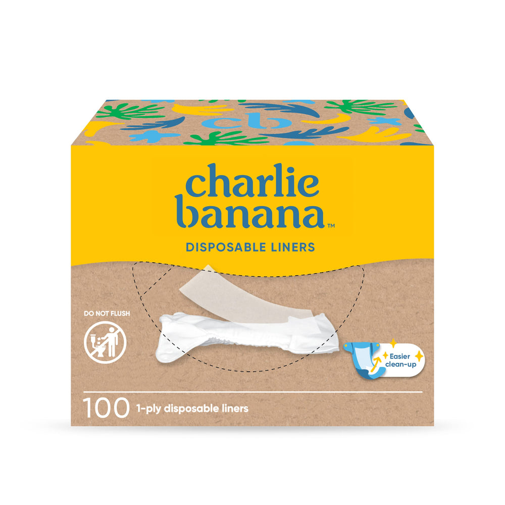 Charlie Banana disposable liners pack hero shows a complete set for quick diaper changes.