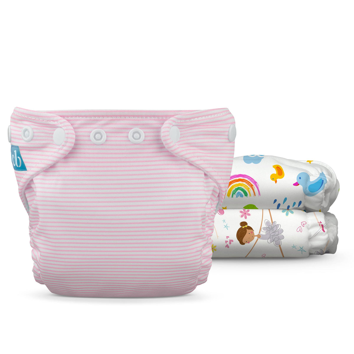 Charlie Banana newborn cloth diaper 3-pack provides snug fit for delicate skin.