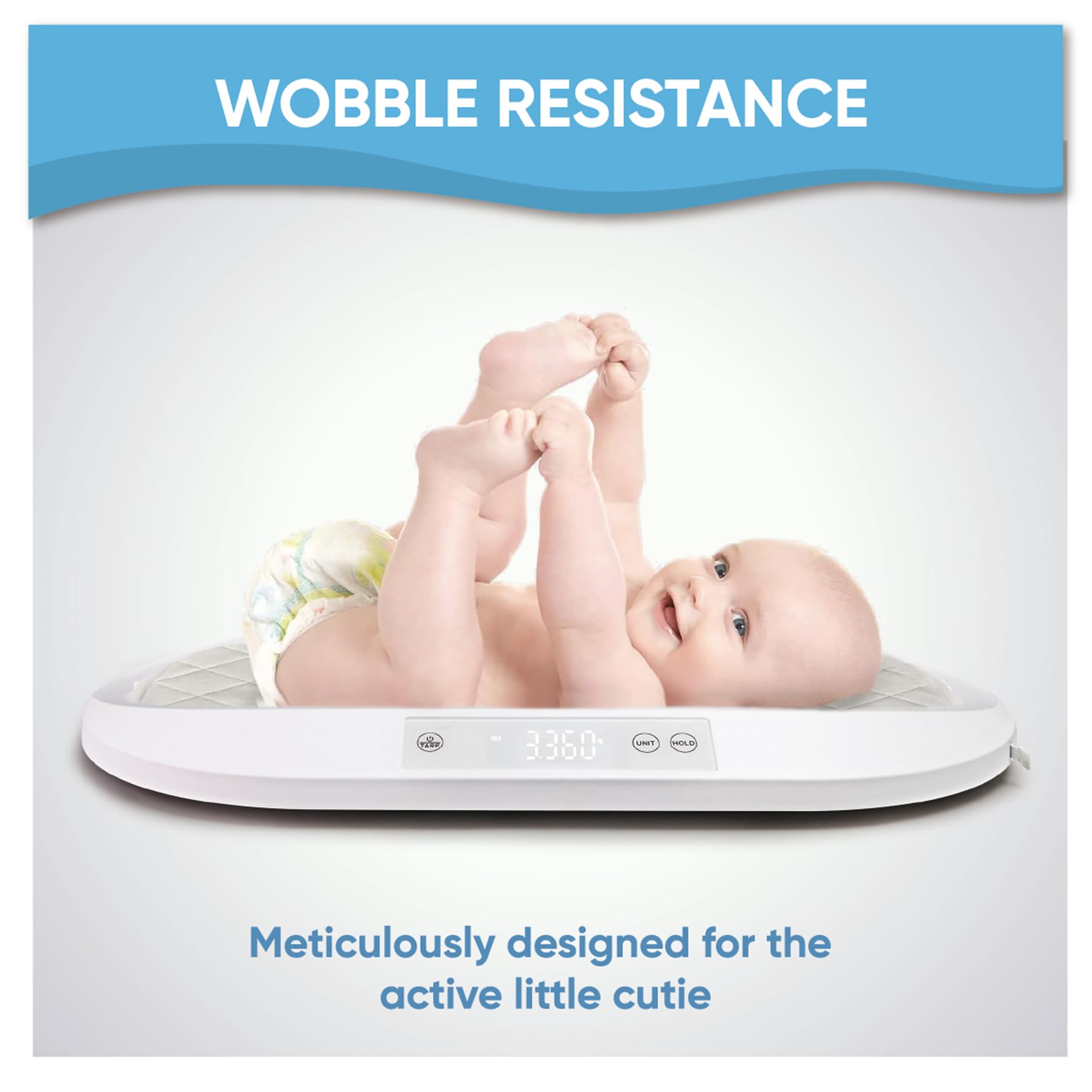 Charmline digital baby scale illustrating wobble-proof stability