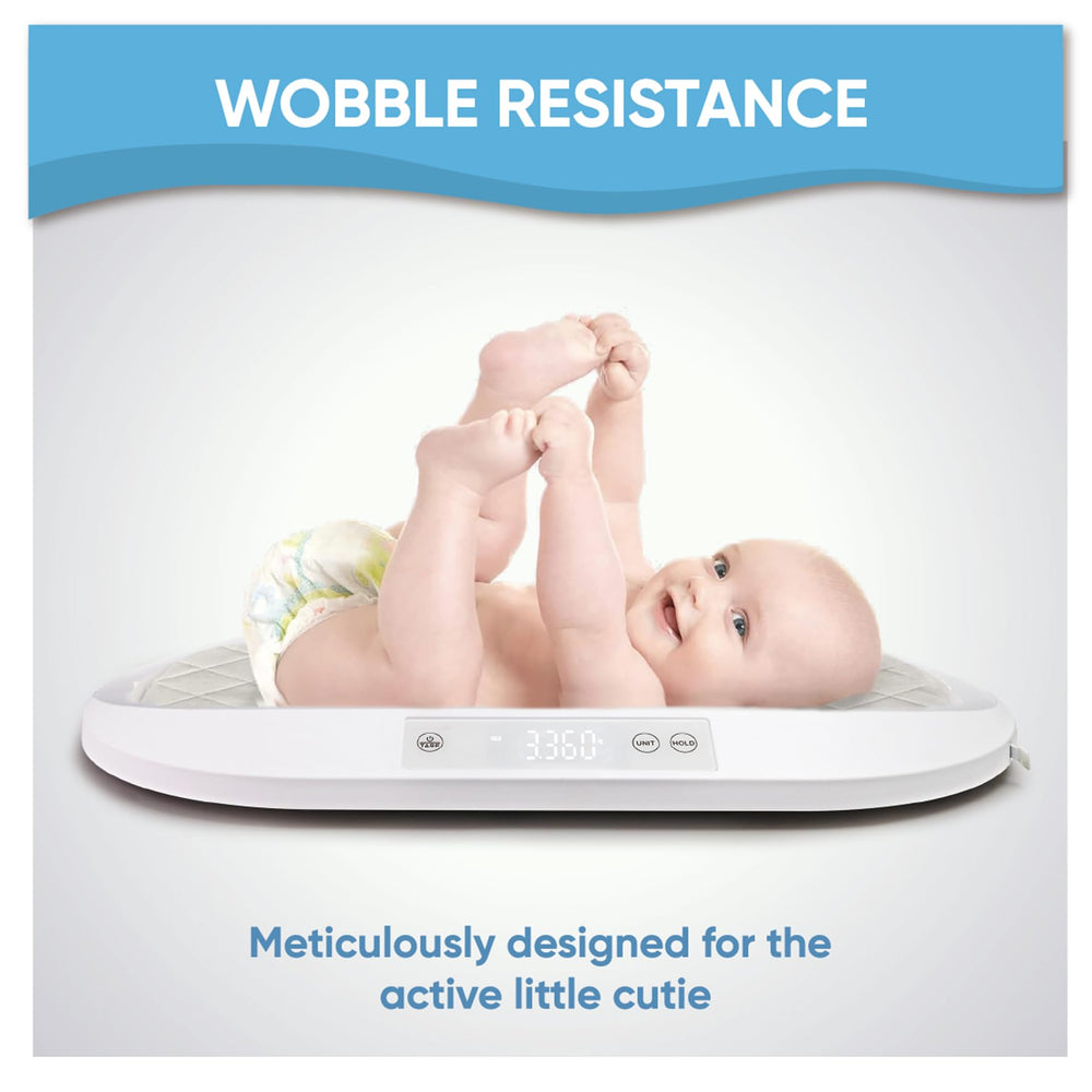 Charmline digital baby scale illustrating wobble-proof stability