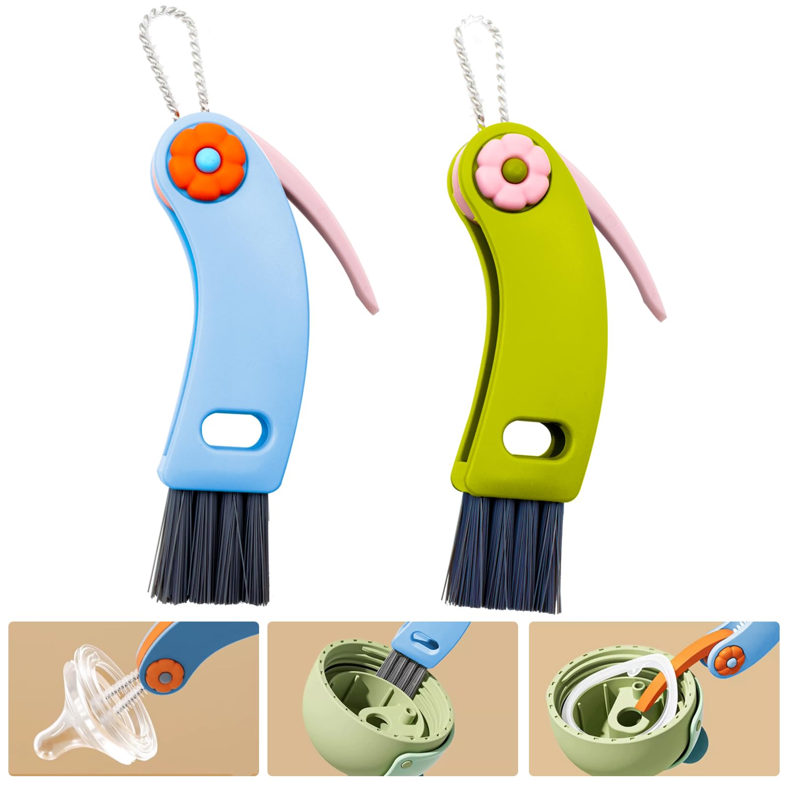 Charunee 3-in-1 cup lid brush green for cleaning narrow gaps