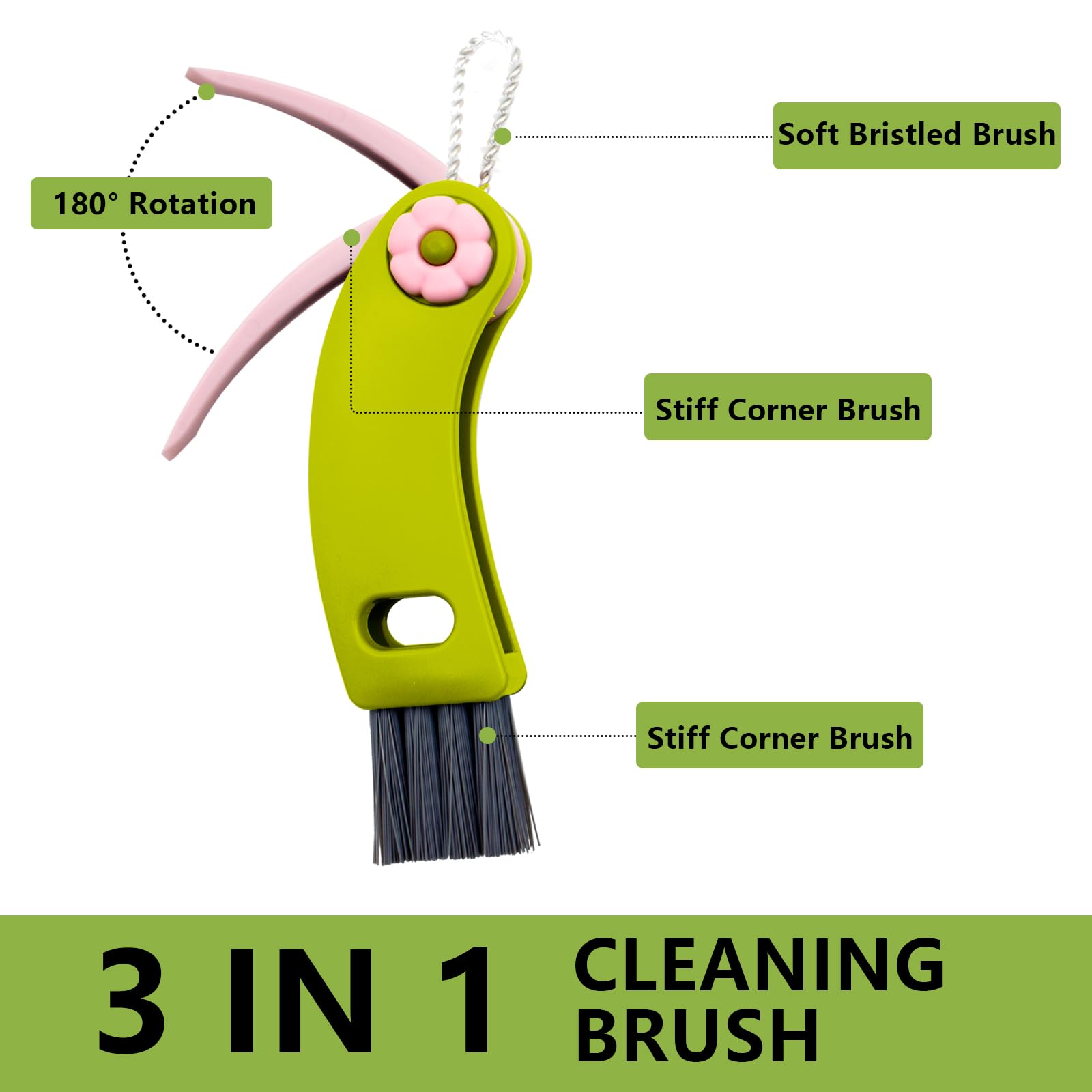 Charunee arc-shaped-handle design offers comfortable grip during cleaning