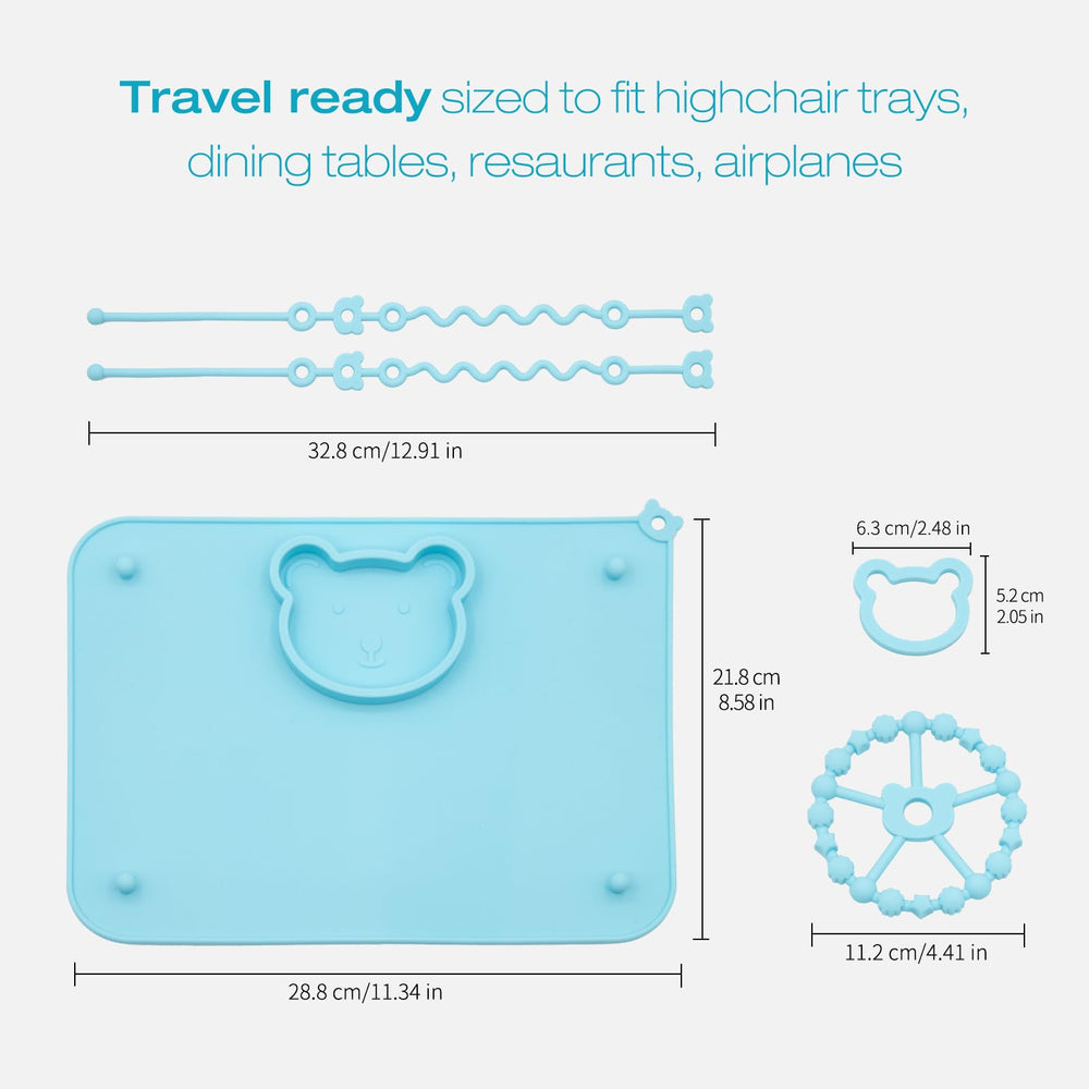 CHCC placemats measure 11.34 x 8.58 inches for standard high chairs.