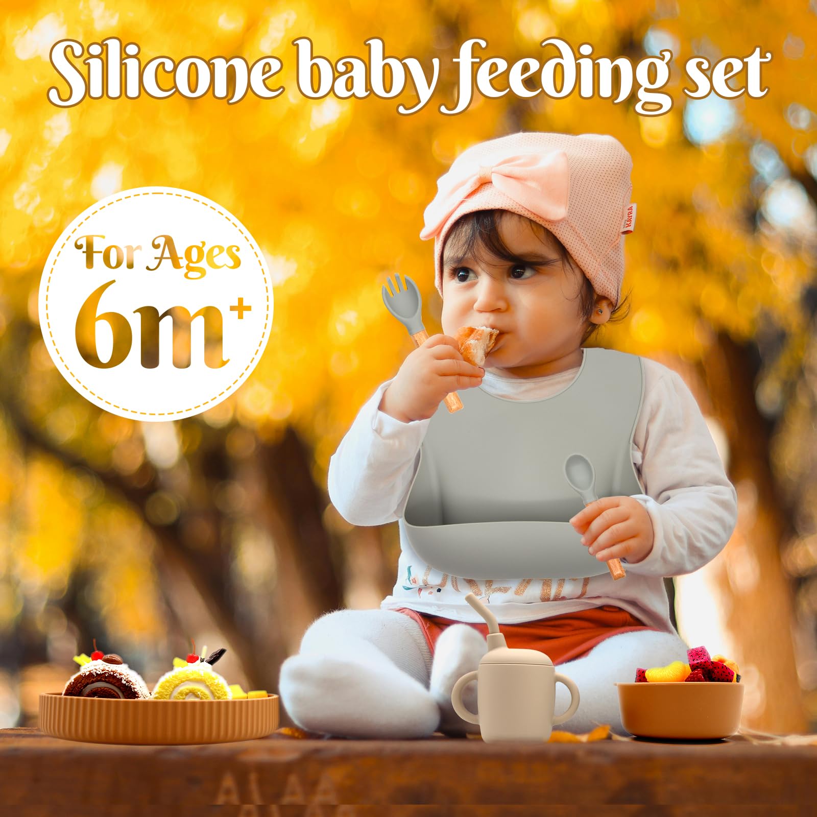 CHCC silicone bib with deep pocket image highlighting easy food catch and cleanup