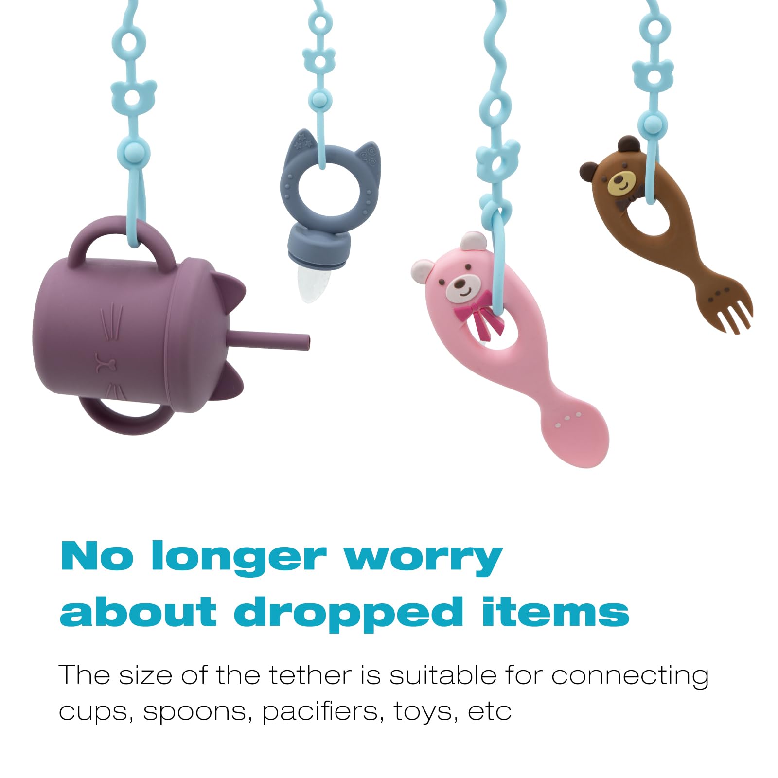 CHCC stretchy silicone straps encourage play and hand-eye coordination.