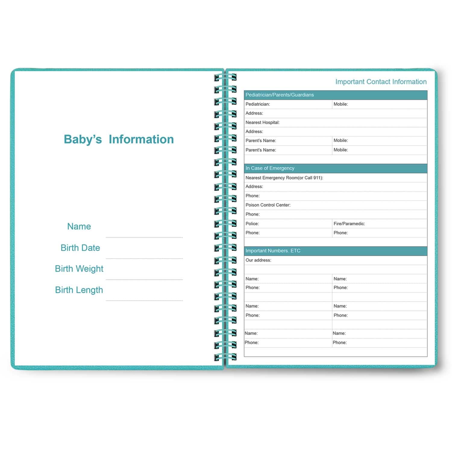 Cheericome Baby's Daily Log Book back pocket and wire binding for quick notes.