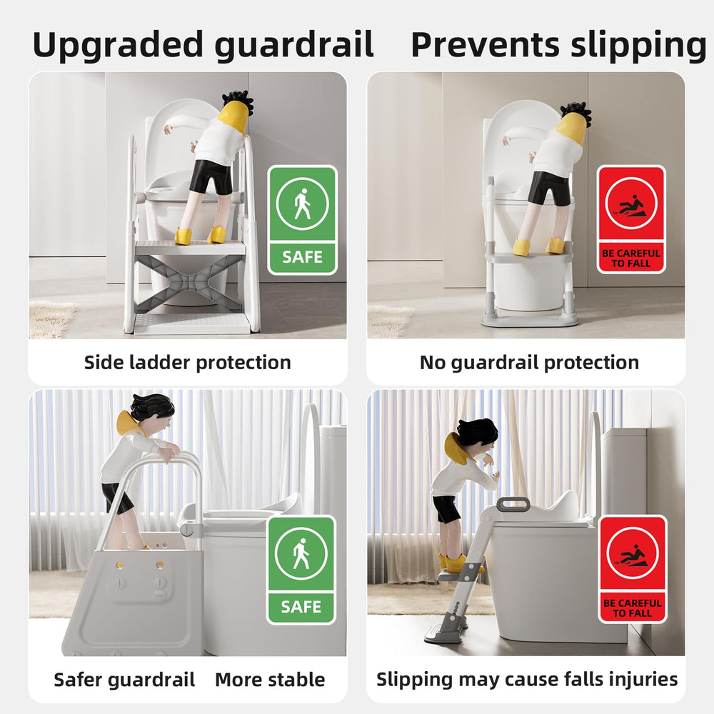 CheerKid 3-in-1 potty seat side view shows compact footprint for small bathrooms