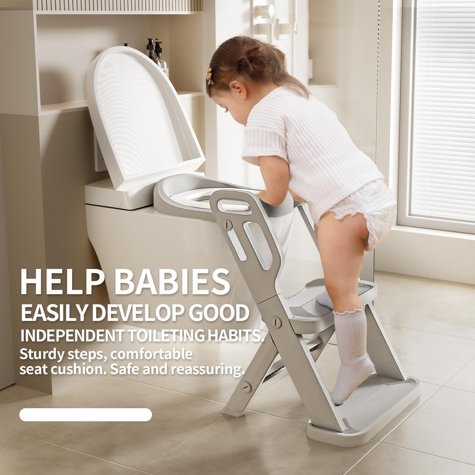 CheerKid foldable-seat-ring-storage keeps bathroom clutter under control and ready for future use.