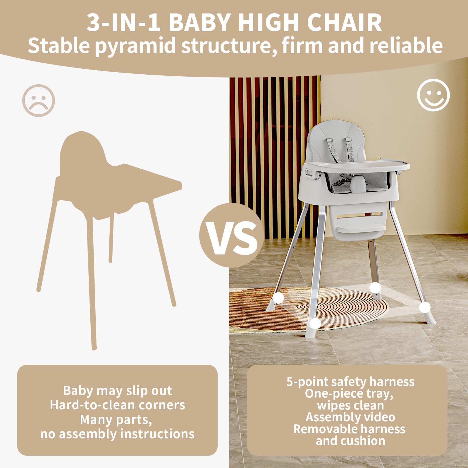 CheerKid portable highchair tray-detachable highlights easy feeding transitions