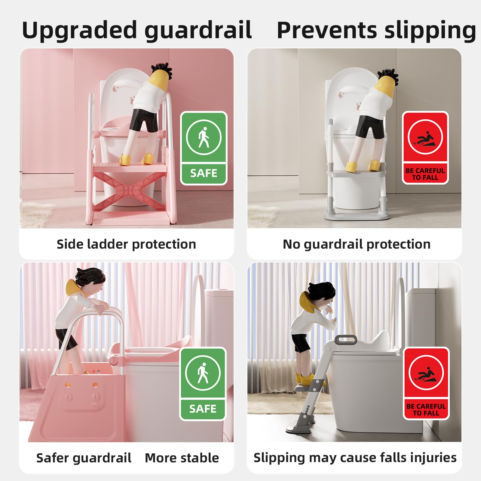 CheerKid step stool with guardrail supports kids reach sinks safely