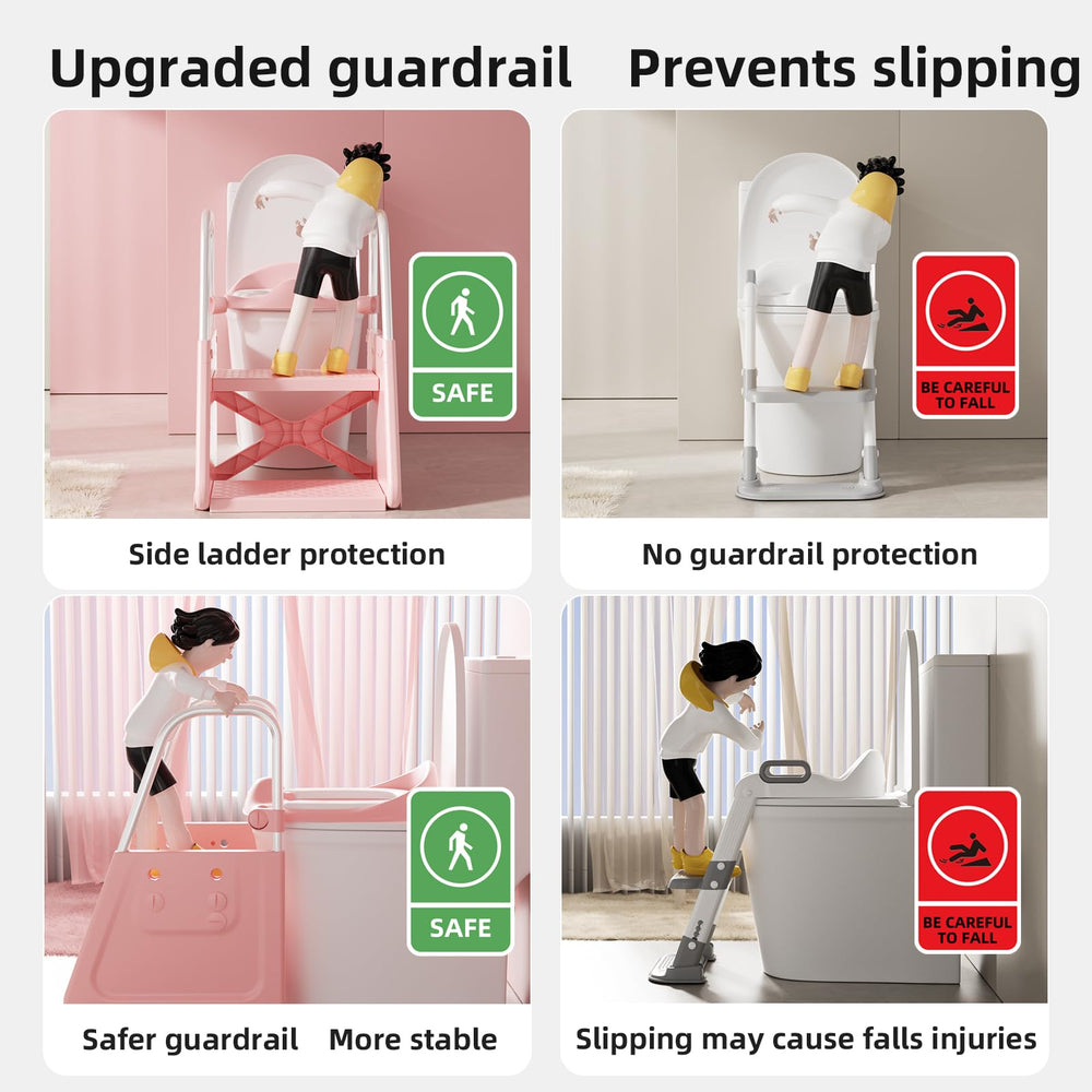 CheerKid step stool with guardrail supports kids reach sinks safely