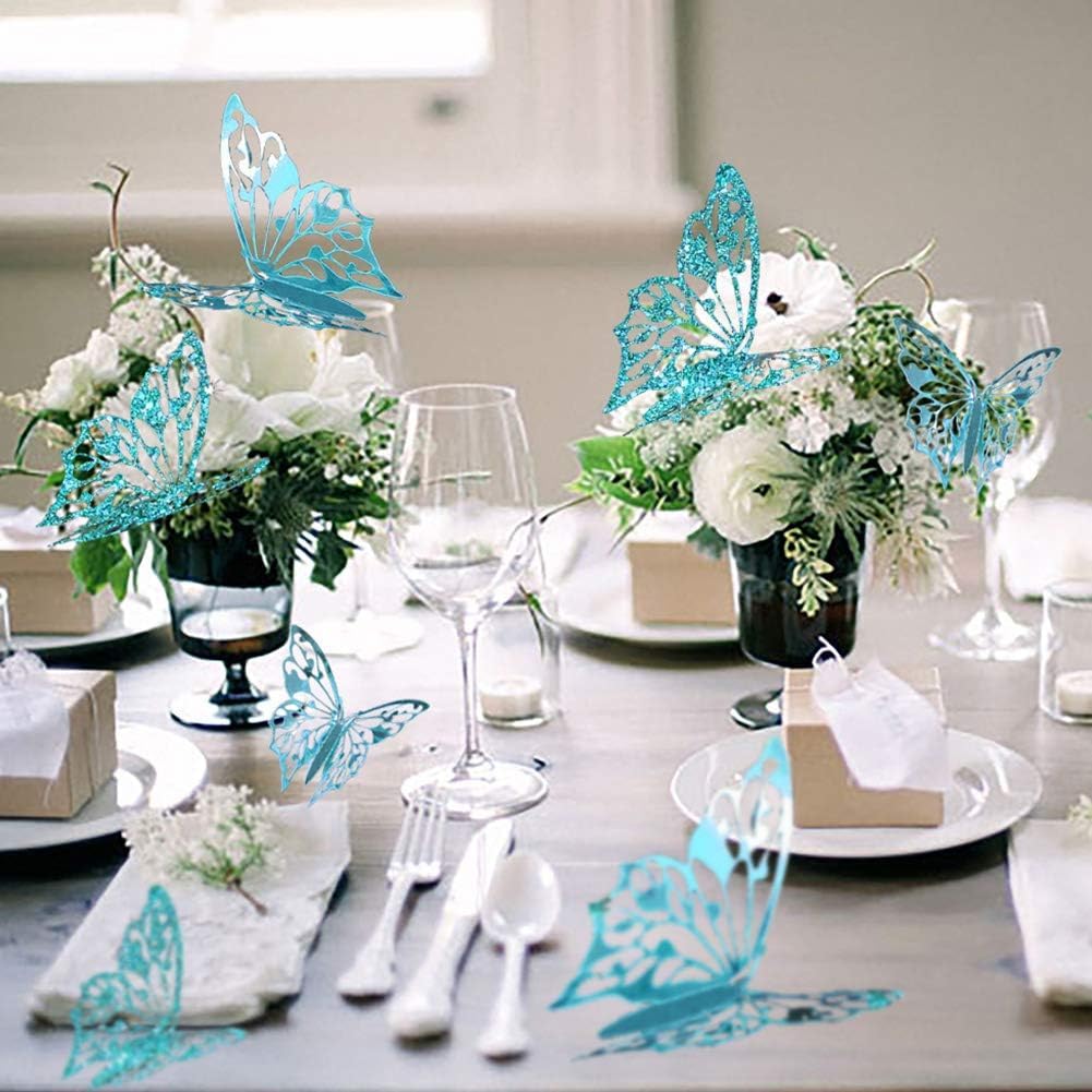 Cheerland 3D teal butterflies bring iridescent texture to party walls and tables