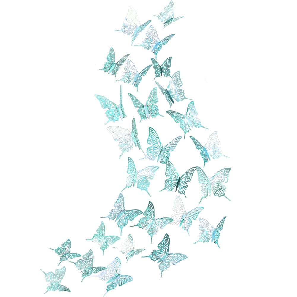 Cheerland 3D teal butterflies with large wings add dimensional wall interest for bedrooms