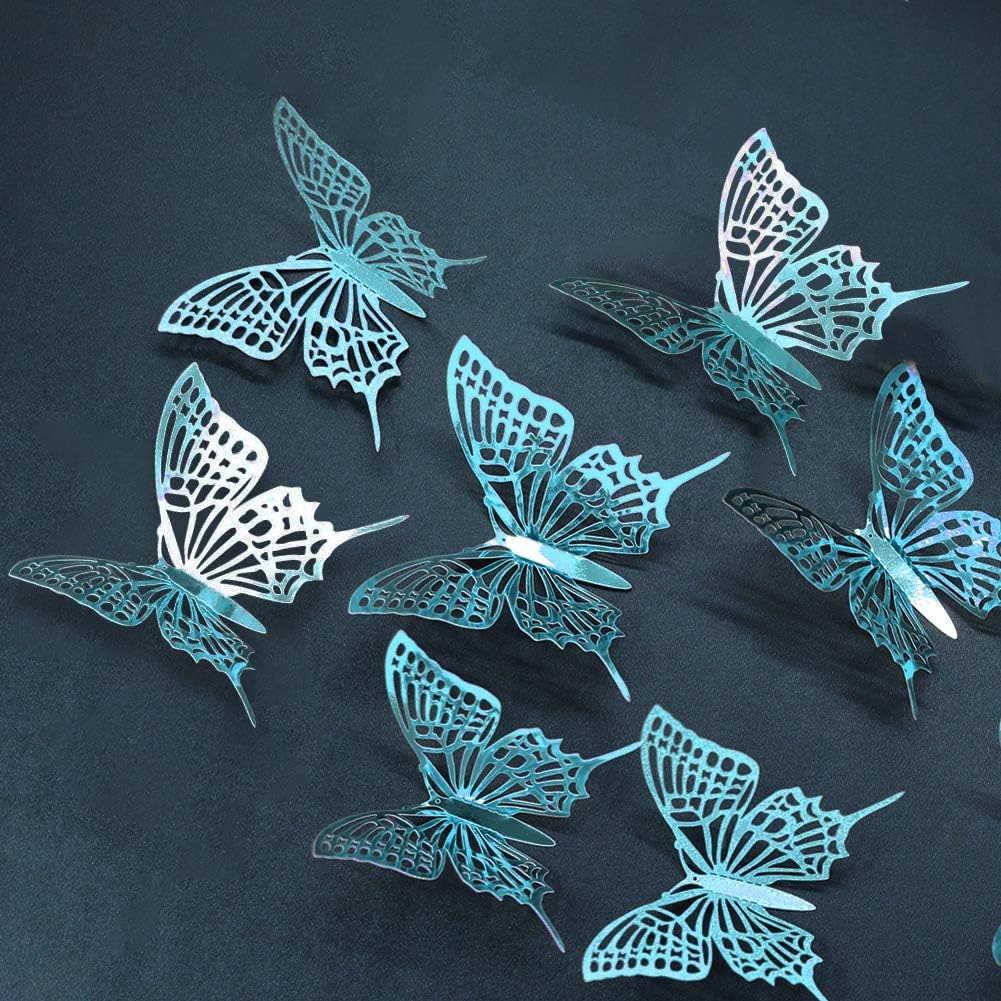 Cheerland 3D teal butterfly wall-mural effect brightens walls and ceilings with metallic shine