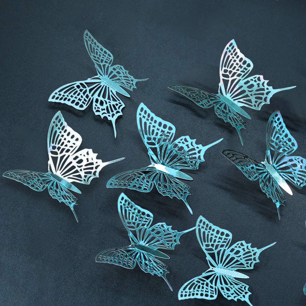 Cheerland 3D teal butterfly wall-mural effect brightens walls and ceilings with metallic shine