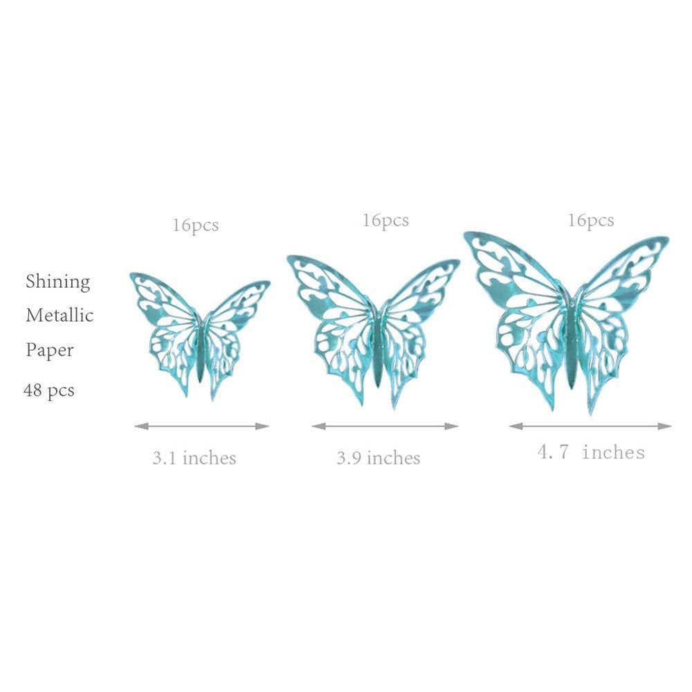 Cheerland teal blue butterfly wall sticker close-up highlights metallic finish