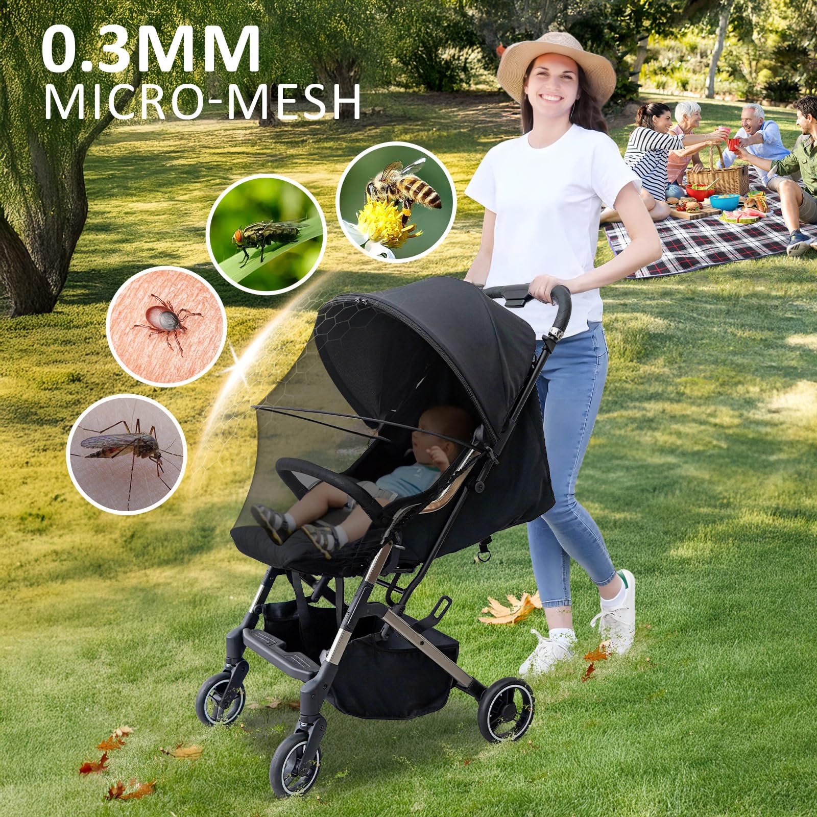 Cheermomo stroller mosquito net blocks insects while keeping visibility