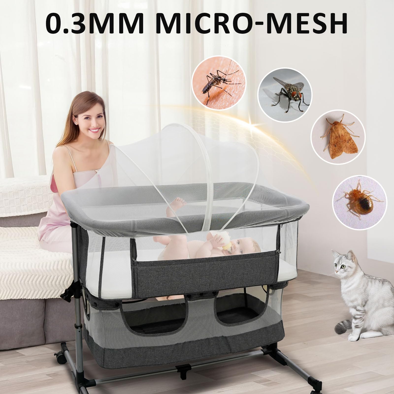 Cheermomo bassinet cover elastic-bottom fit demonstrates universal bassinet compatibility.