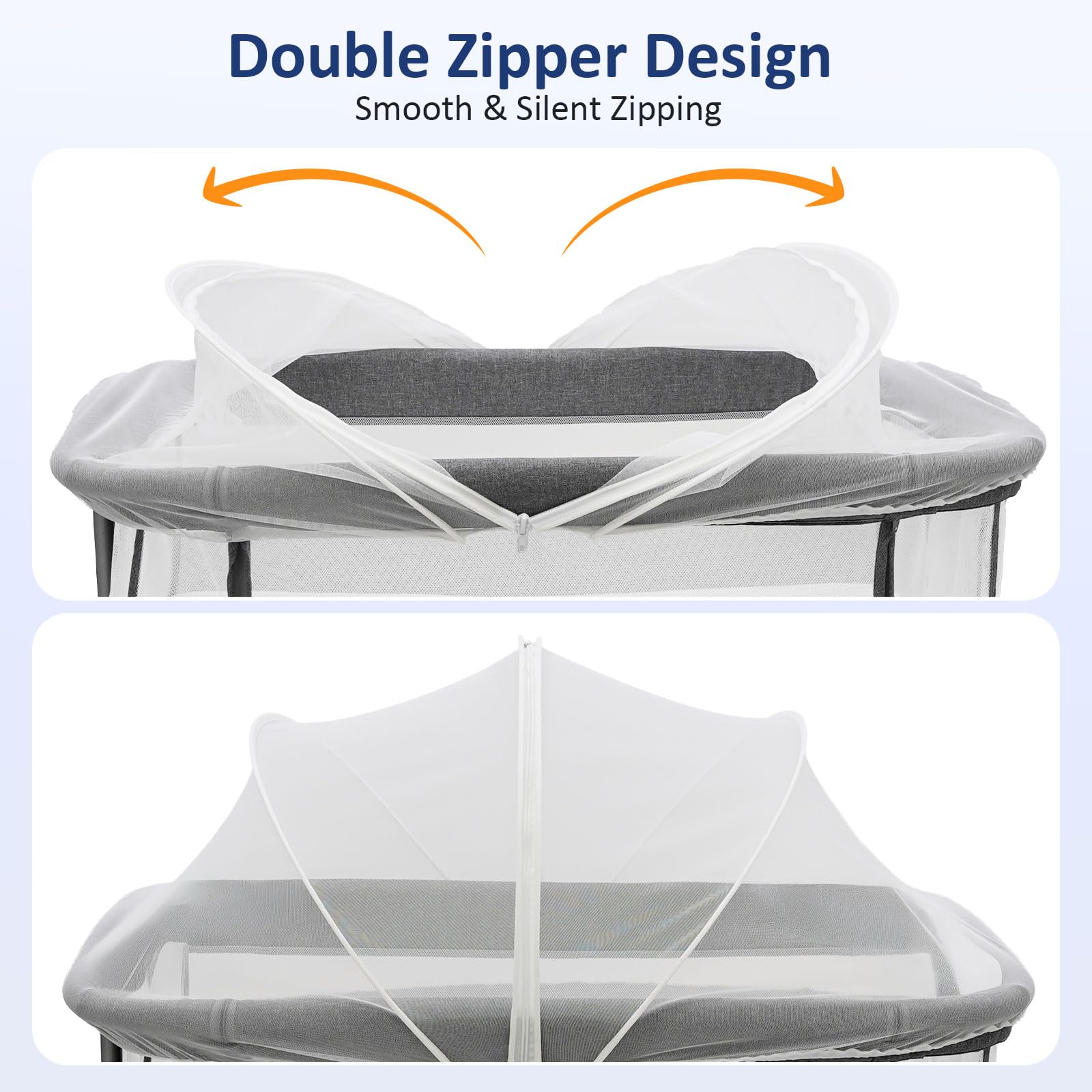 Cheermomo bassinet cover two-way-zipper enables quick night-feed access.