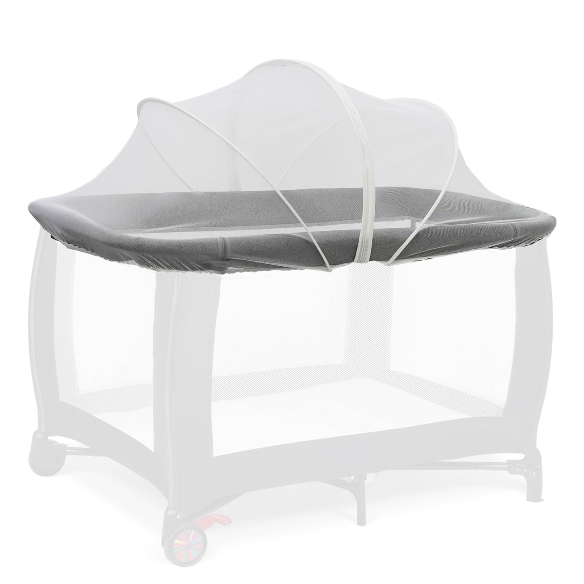 Cheermomo Pack N Play Cover mosquito net protecting baby during playtime.