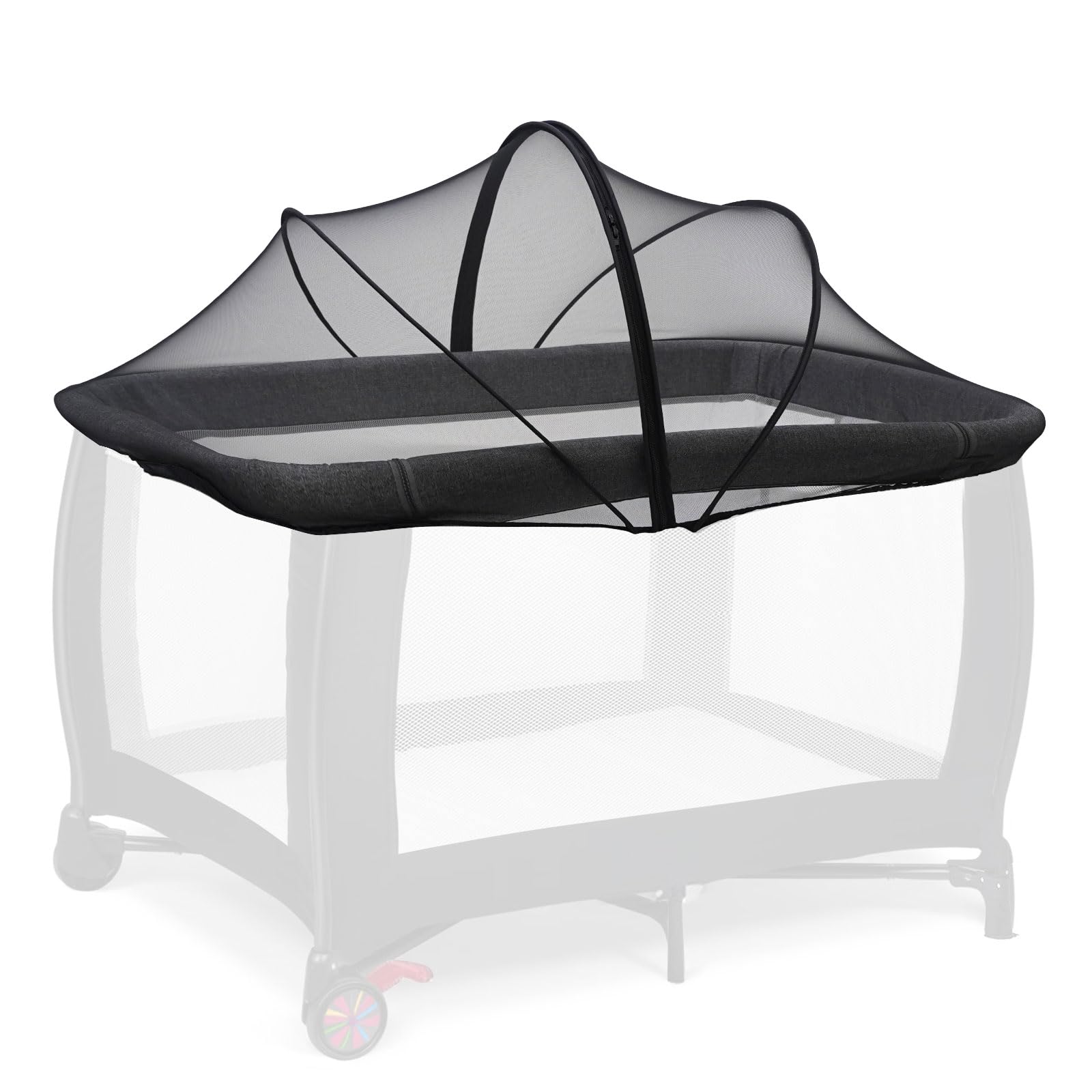 Cheermomo Pack n Play Cover mosquito net keeps bugs out for safe, peaceful play.