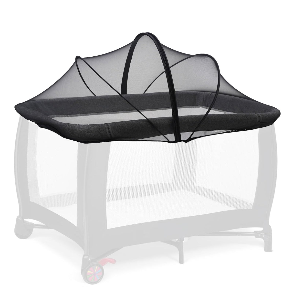 Cheermomo Pack n Play Cover mosquito net keeps bugs out for safe, peaceful play.