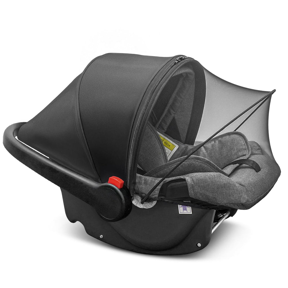 Cheermomo universal car seat canopy setup protects baby from bugs in crowded spaces.