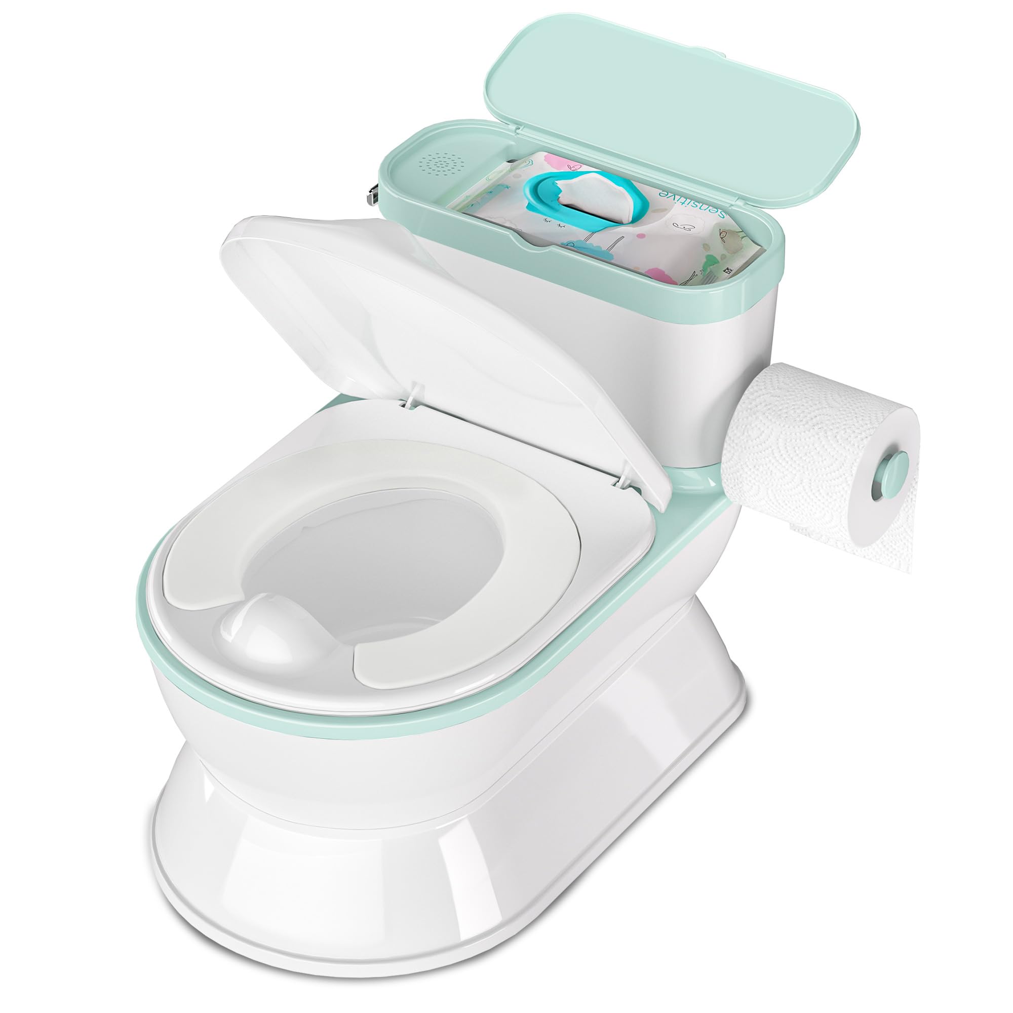 CheerTry 2-in-1 toddler potty front cyan view showcases kid-friendly design for confident bathroom visits.