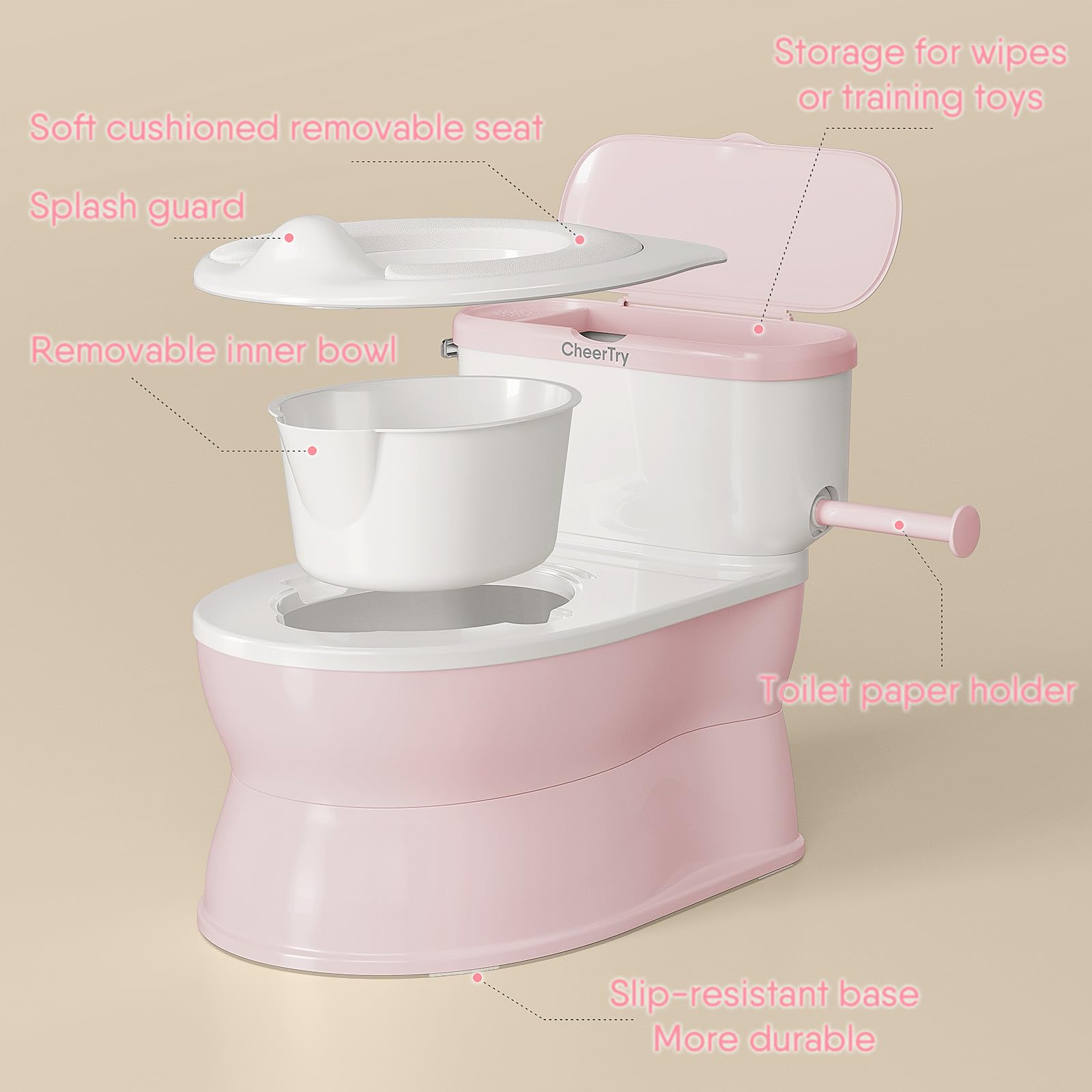 CheerTry 2in1 potty close-up of removable bowl for easy cleaning.