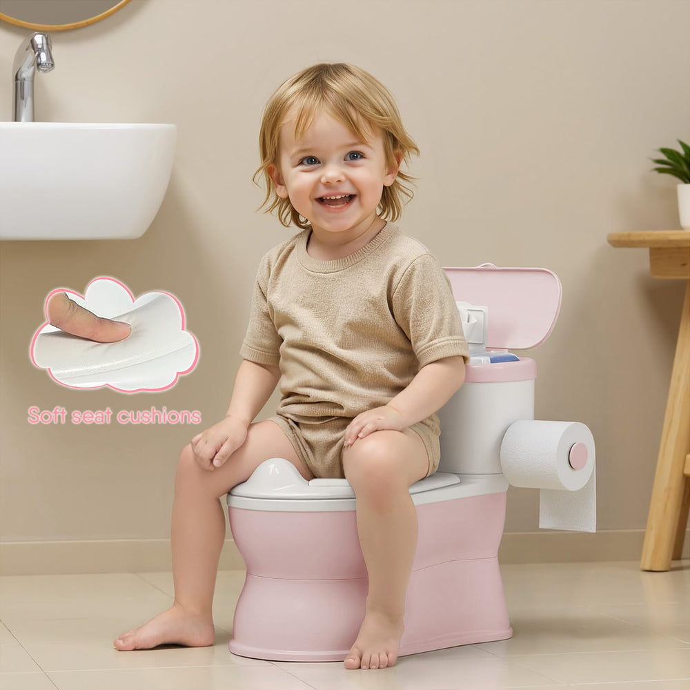 CheerTry 2in1 potty highlighting realistic flushing sound for engaging potty time.
