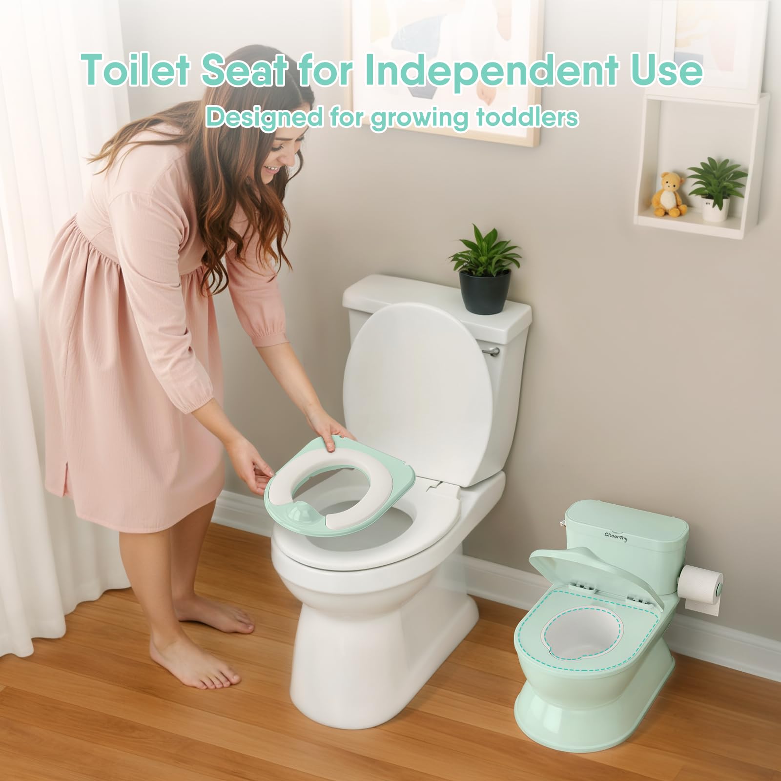 CheerTry 2-in-1 toddler potty realistic flushing sound encourages engagement during training