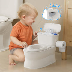 CheerTry potty detachable-seat demonstrates easy transition from potty to regular toilet for toddlers.
